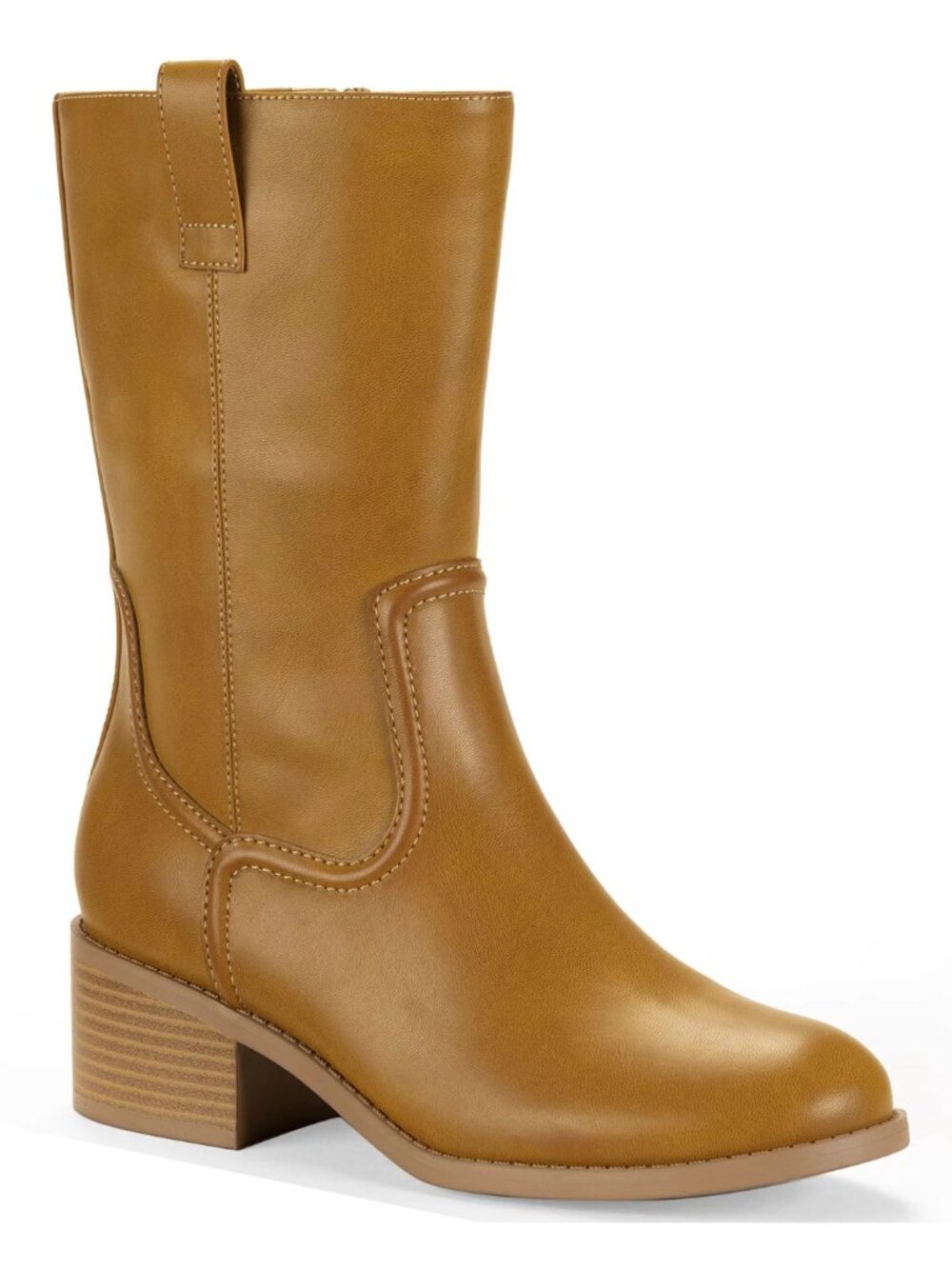 Style & Co Inezz Faux Leather Mid Calf Block Heel Boots Apple Cinnamon Size 8 M